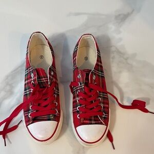 Plaid Red and White Women's Sneakers